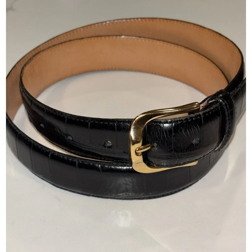 Vintage Martin Dingman Black Italian Calfskin Alligator Grain Belt Brass Size 36